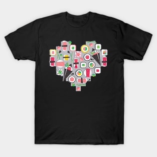 Paper cut geo sushi heart // print // grey background T-Shirt